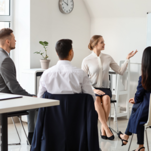 Business woman giving a presentation in office
